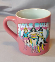 Girls Rule DC Comics Mug Wonder Woman Super Girl Bat Girl Pink Coffee Mug - £11.64 GBP