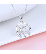 Genuine 925 Sterling Silver Elegant Opal Nautical Compass Pendant Necklace - £91.12 GBP