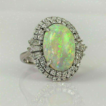 3 Ct Oval Round Cut White Opal Double Halo Engagement Ring 14K White Gold Finish - £95.54 GBP