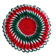 Vintage Hand Crocheted Red Green White Christmas Doily Mini Tree Skirt 22” - £11.33 GBP