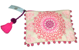 Debbie Katz Pink Embroidered Sabita Mala Pouch Boho Zip Clutch Bag - £58.63 GBP
