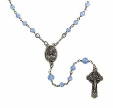 BEAUTIFUL SACRED HEART OF JESUS ROSARY WITH BLUE GLASS BEADS IN LEAD FRE... - £23.17 GBP