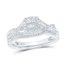 10kt White Gold Princess Diamond Square Bridal Wedding Ring Band Set 1/2 Cttw - £650.15 GBP
