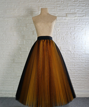 Yellow Black A-Line Pleated Tulle Skirt Outfit Women Plus Size Tulle Midi Skirt image 5