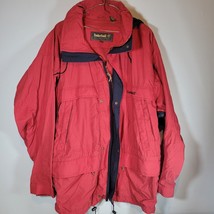 Timberland Mens Jacket Coat Large Weathergear Red Hooded Nylon - $27.97
