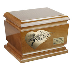 Wooden Beautiful Urn With Memorial Plaque, Tree of Life Theme on a Crema... - $156.07+