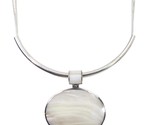 Vintage 925 Sterling Silver Mother of Pearl Shell Pendant GSJ Necklace - $29.65