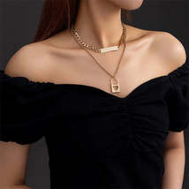 18K Gold-Plated Bar &amp; Heart Lock Necklace Set - £11.18 GBP