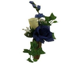 Niche / Crypt Silk Flower Bouquet Blue &amp; White Rose Baby&#39;s Breath Ivy - £21.80 GBP