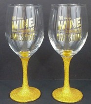 Wine Glasses With Gold Glittered Stems Set Of 2 This Wine Is Making Me A... - £15.12 GBP