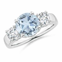 ANGARA Classic Aquamarine and Diamond Three Stone Engagement Ring - £2,186.56 GBP