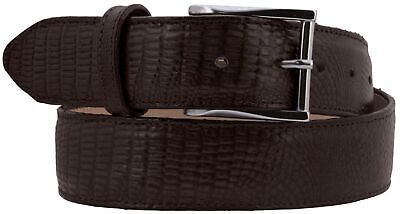Cowboy Belt Brown Leather Teju Lizard Print Silver Dress Buckle Cinto - $29.99