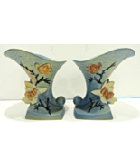 Mirrored Pair of Vintage Roseville Pottery Magnolia #184-6 Blue Cornucop... - £107.64 GBP