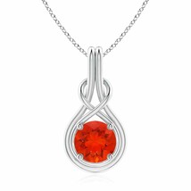 ANGARA Natural Fire Opal Infinity Knot Pendant Necklace in Silver (Size-8mm) - $504.06+