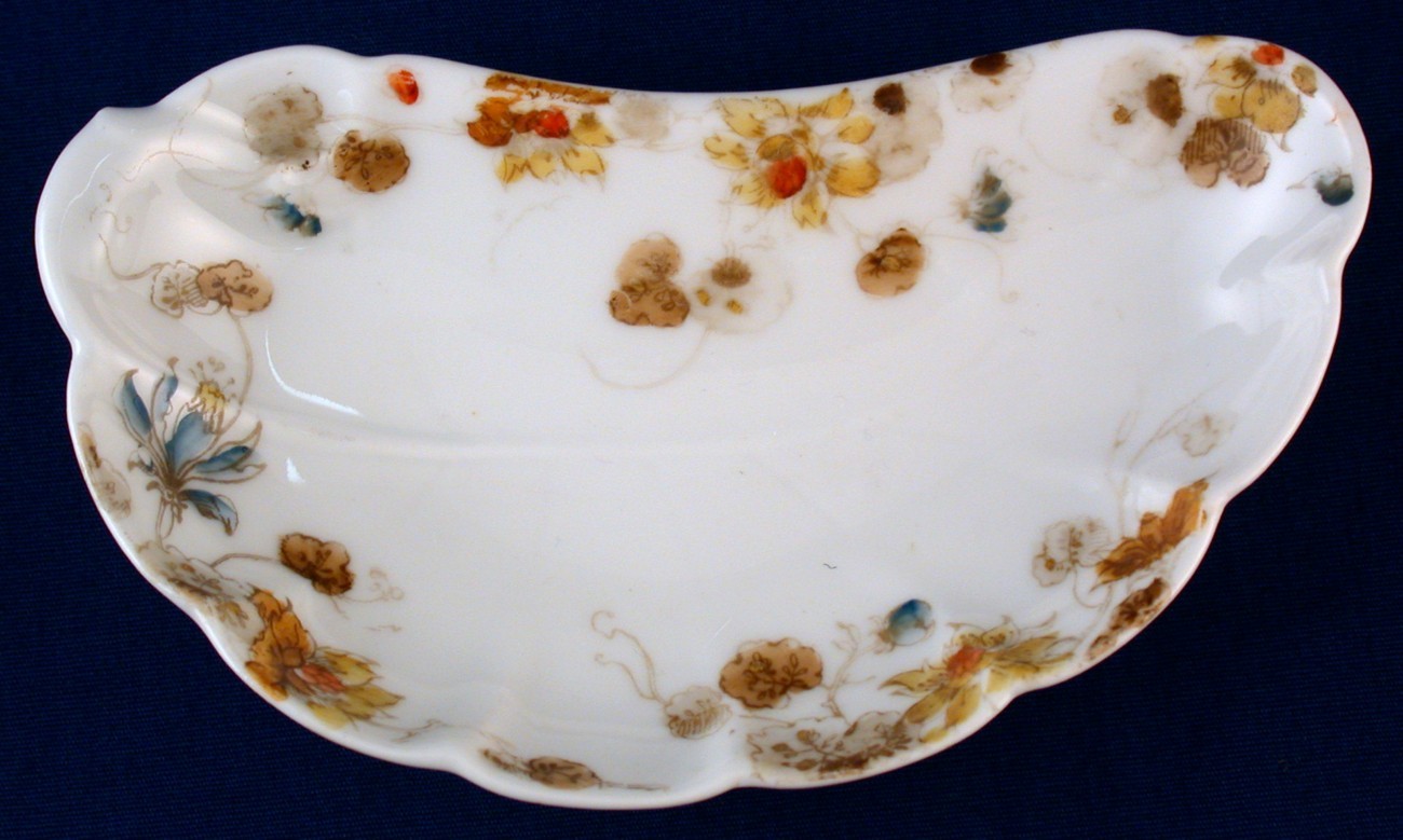 Haviland Limoges H&C Crescent Shape Bone Dish Brown Yellow Floral Hand Painted Item image 2