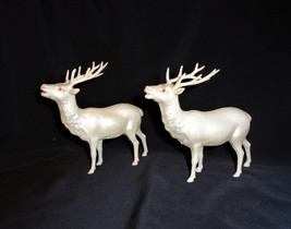 Celluloid Reindeer Stag Christmas Decor Vintage Jeweled Eyes Japan Pair of 2 - £15.86 GBP