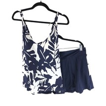 Anne Cole Tankini Set Swim Skirt Crossover Straps Navy Blue White 20W - £37.83 GBP