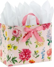 10&quot; Large Horizontal Gift Bag with Tissue Paper Vintage Floral with Pink... - £11.13 GBP
