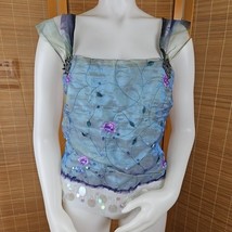 Lee Andersen Fairycore Top Womens L Purple Green Floral Embroidered Coqu... - $1,001.71 MXN