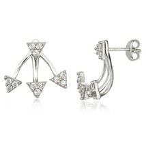 Sterling Silver Front Triangle and Back Triple Triangle Clear CZ Earrings - £33.62 GBP