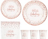 Rose Gold Foil 60 Fabulous Napkins Plates Cups Set For Women 60Th Birthd... - $39.99