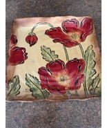 Maxcera Poppy Gold Floral Ceramic Square Serving Platter Hand Painted 12” - €33,97 EUR