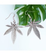 Marijuana Leaf  Cannabis Weed Dangle Charm Silver Pewter Tone Hook Earri... - $231.52 MXN