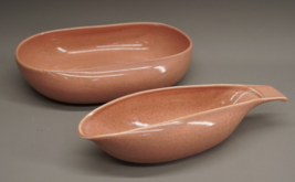 Russel Wright Stubenville Pottery Coral Pink Contour Dish &amp; Gravy Boat - £50.97 GBP