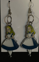 Alice in Wonderland Earrings Enamel on Silver Tone French Wire Dangles - $9.94