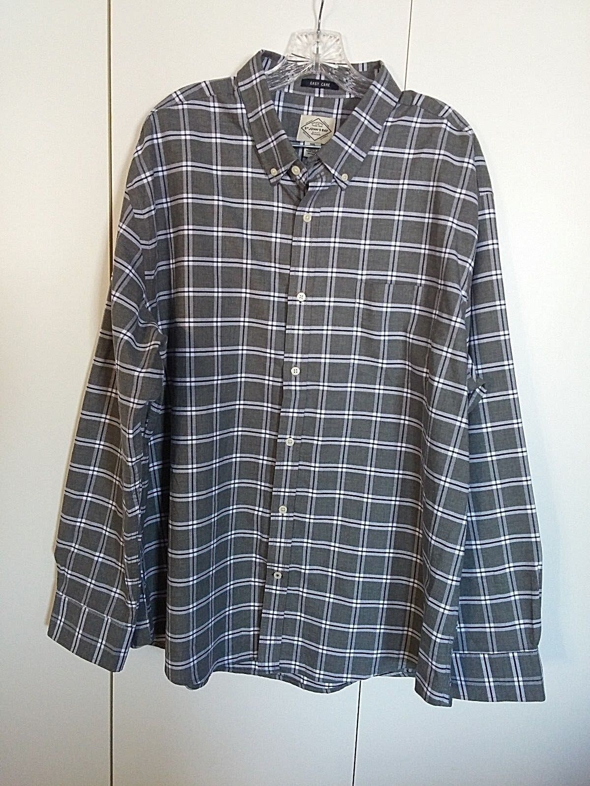 Primary image for ST. JOHN'S BAY MEN'S LS GRAY PLAID EASY CARE SHIRT-XXL-NWOT-COTTON/POLYESTER