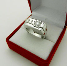 Men&#39;s 14k White Gold Finish Round Cut Diamond 0.75 Ct Pinky Ring Wedding Band - £76.35 GBP