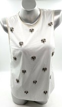 J Crew Factory Tank Top Sz 6 White Beige Jeweled Front Sleeveless Blouse Womens - £19.78 GBP