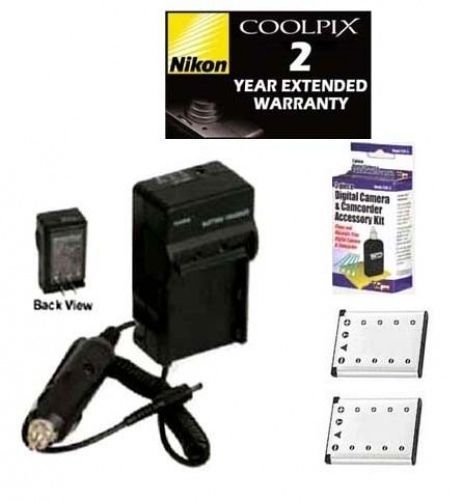 2 Batteries + Charger + Warranty for Nikon S60 S80 S200 S202 S203 S210 S220 S225 - $32.29