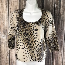 August Silk Knits Classy Blouse ~ Sz S ~ 3/4 Sleeve ~ Brown &amp; Beige ~ Stretch - £10.60 GBP