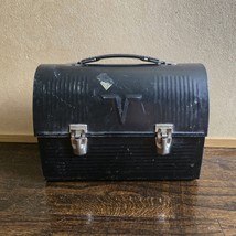 Vtg MCM Thermos black metal dome lunch box handle Industrial V Victory 6... - $473.55 MXN