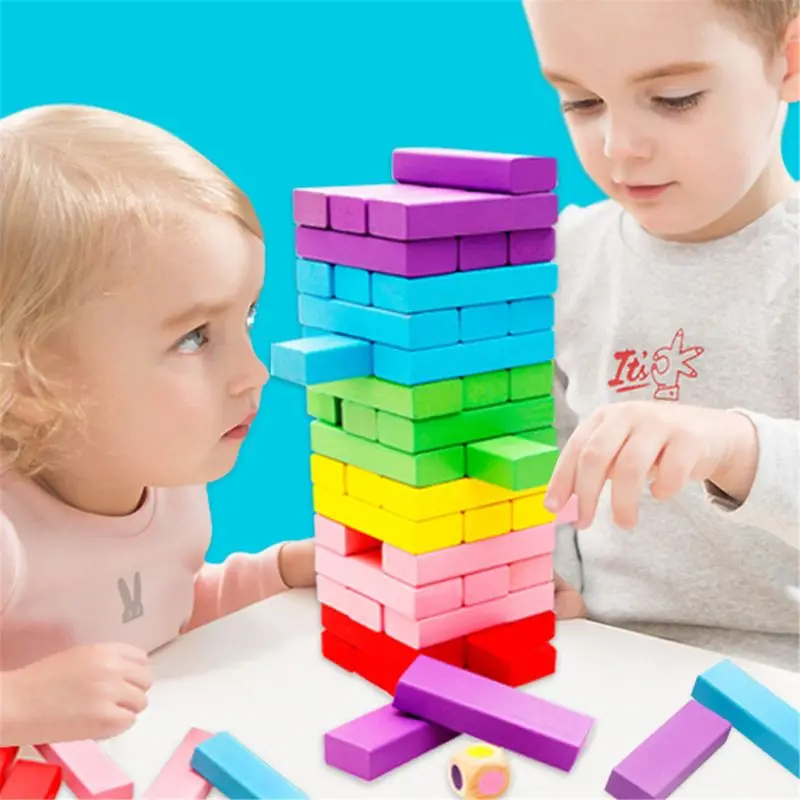 Wooden Stacking Board Games Building Blocks for Kids - 48/54 Pcs - £12.83 GBP