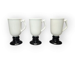 Vintage Hall Pottery #1272 Pedestal Irish Coffee Mugs 8oz Black &amp; White Set of 3 - £17.40 GBP