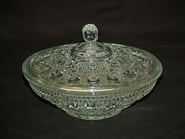 Vintage Windsor Clear Federal Glass Button &amp; Cane Design 7-1/2&quot; Round Candy Bowl - £23.45 GBP