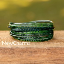 10 Green with Black Recycled Flip Flop Bracelets Hand Made in Mali, West Africa - £7.08 GBP