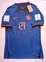 Frenkie de Jong Netherlands 2022 World Cup Match Slim Blue Away Soccer Jersey - £79.69 GBP