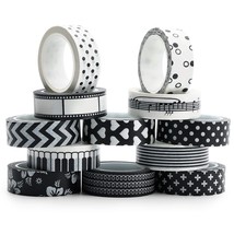 Classic Washi Tape - Set Of 12 Rolls - 394 Feet Total - Black And White - £11.82 GBP