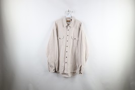 Vtg 90s Streetwear Mens 2XLT Heavyweight Chamois Cloth Button Shirt Light Gray - £34.95 GBP