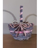 Pink Woven Gift Basket With Handle &amp; Bow - Pretty Basket - £7.85 GBP