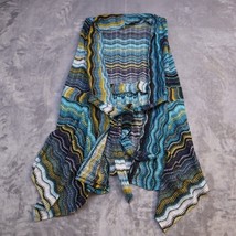 Lumi Cardigan Vest Women Blue Lightweight Casual Loose Fit Chevron Tie Belt - $13.09