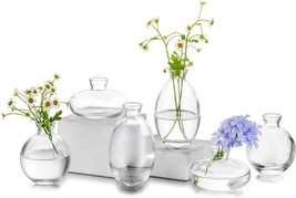 Glass Bud Vase For Centerpieces, 6Pcs/2Sets Glasseam Modern Clear Mini Small - £29.72 GBP