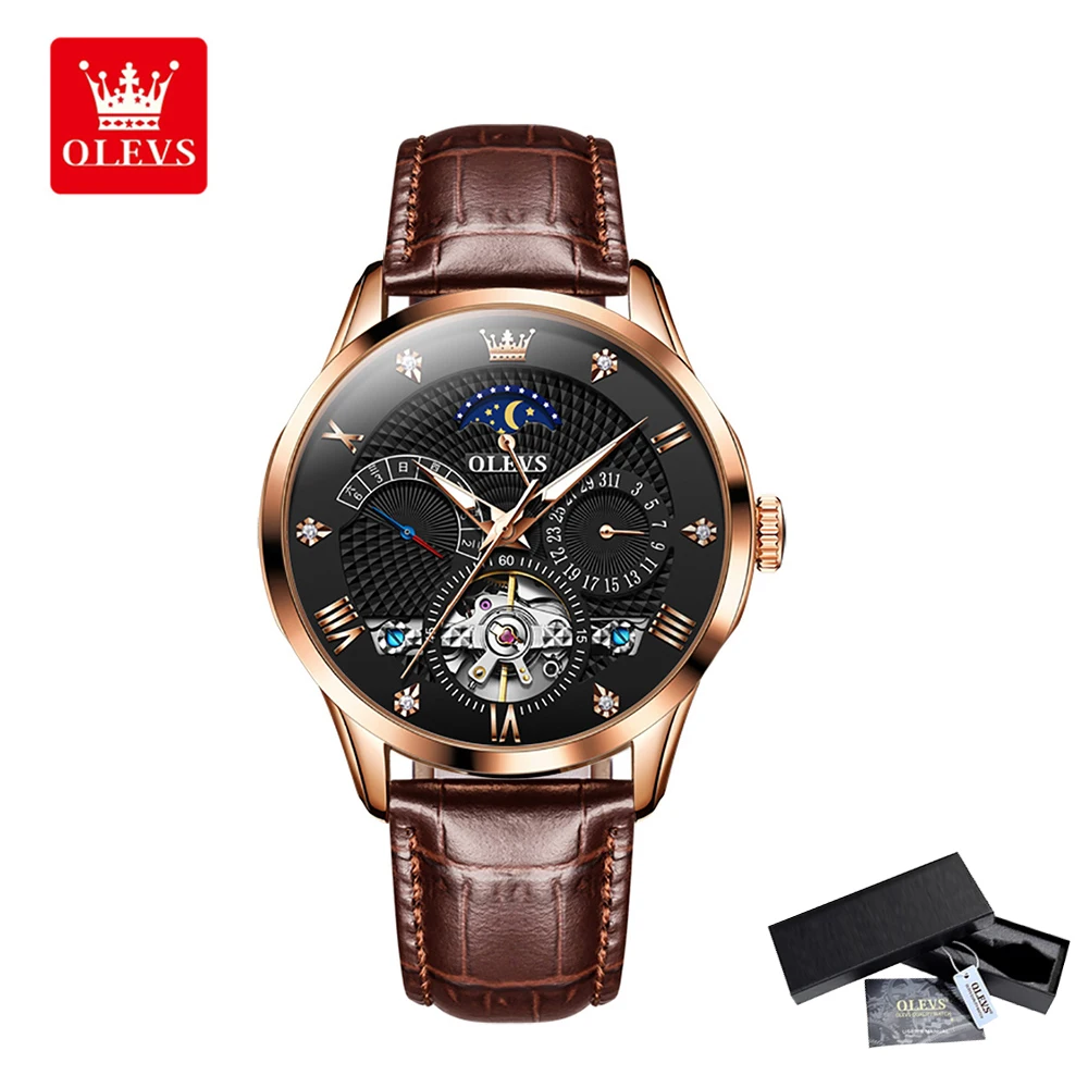 Skeleton Watch for Men Calendar Dial Casual Leather Strap Waterproof Aut... - £62.59 GBP