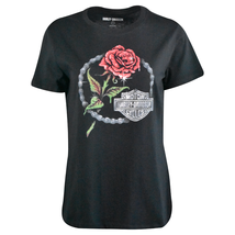 Harley-Davidson Women&#39;s T-Shirt Forever Moto Club Rose Thorn Short Sleeve (S05) - £16.84 GBP