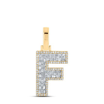 10kt Yellow Gold Mens Baguette Diamond F Initial Letter Charm Pendant 3/8 Cttw - £389.25 GBP
