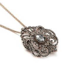 Vintage Women Turkish Flower Brooch Pin Gray Crystal Jewelry Rhinestone Brooches - £6.78 GBP