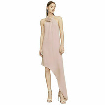 BCBG MAXAZRIA Tea Rose Pink Deborah Crepe Asymmetrical Halter Dress 12 - £110.26 GBP